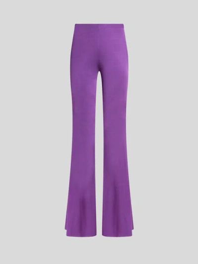 Etro Glossy Jersey Flared Trousers In Purple