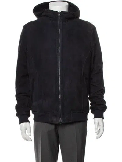 Pre-owned Etro Goat Leather Bomber Jacket In Blue