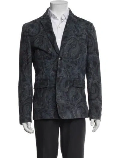 Pre-owned Etro Goat Leather Paisley Print Jacket In Blue