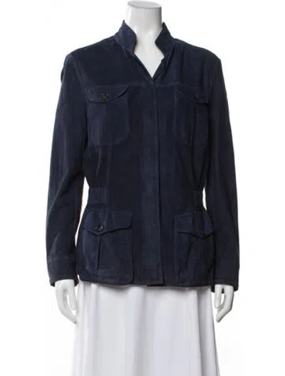 Pre-owned Etro Goat Leather Utility Jacket In Blue