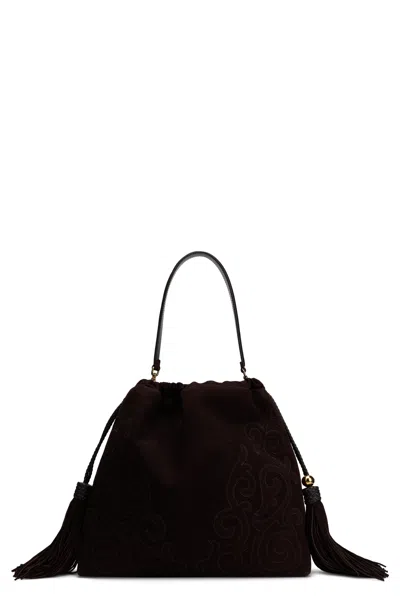 Etro Goat Leather With Decorative Tassels Shoulder Bag In Black