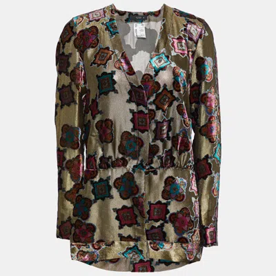 Pre-owned Etro Gold Devore Button Front Top M