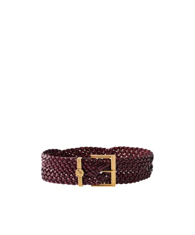 Etro Pegaso Logo-embellished Woven Leather Belt In Brown