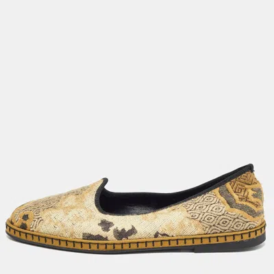 Pre-owned Etro Gold/beige Brocade Canvas Smoking Slippers Size 36.5