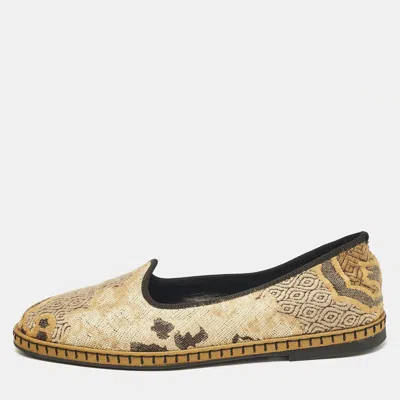 Pre-owned Etro Gold/beige Brocade Fabric Smoking Slippers Size 36.5