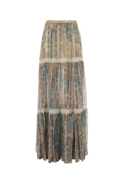 Etro Paisley Silk Tiered Skirt In Multi