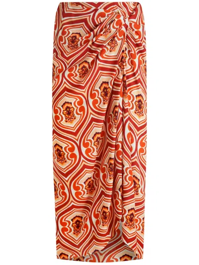 Etro Sarong Skirt With Graphic Print In Orange