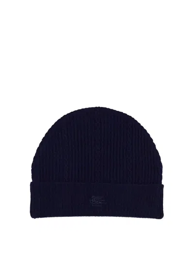 Etro Women's Beanie Hat With Logo In Blue