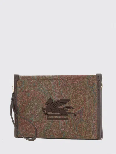 Etro Grained Coated Cotton Clutch With Paisley Print In Animal Print