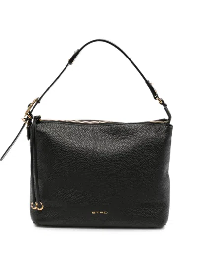 Etro Grainy Leather Shoulder Bag In Black