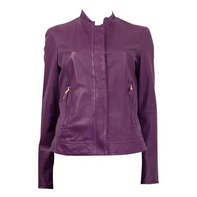 Pre-owned Etro Grape Purple Leather Biker Jacket 44 L
