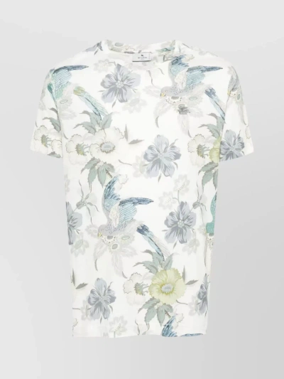 Etro Graphic Embroidered Floral Crew Neck T-shirt In White