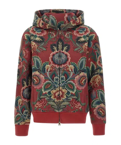 Etro Floral-print Zip-up Hoodie In Red