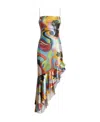 Etro Asymmetric Shiny Print Jersey Midi Dress In Multicolor