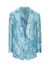 Etro Printed Silk Blazer In Blue