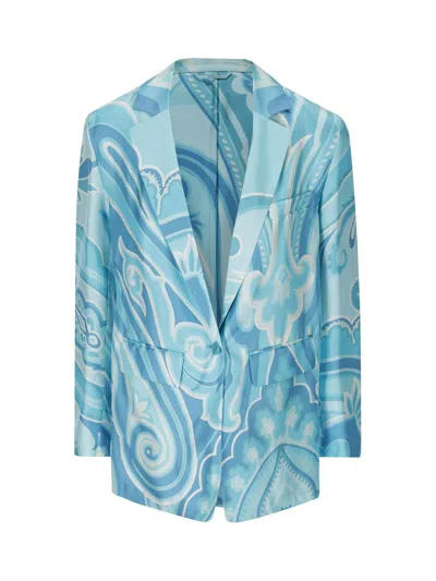 Etro Graphic Print Blazer In Blue