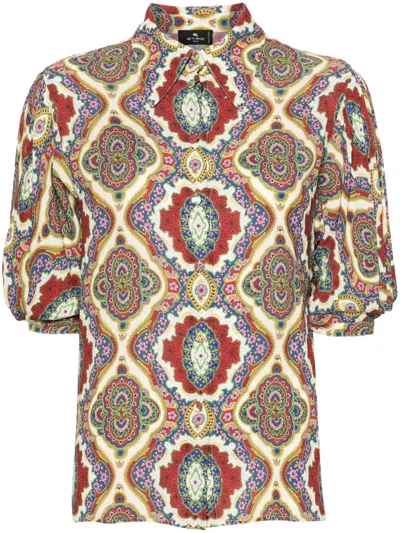 Etro Graphic-print Cady Blouse In Red