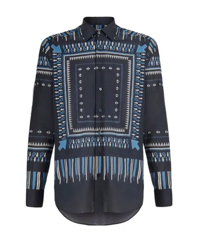 Etro Graphic-printed Buttoned Shirt In Blu/azzurro