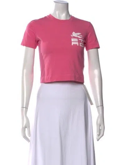 Pre-owned Etro Graphic Print Crew Neck Crop Top In Pink