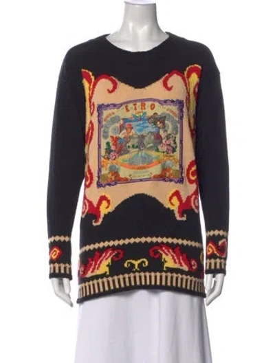Pre-owned Etro Graphic Print Crew Neck Sweater In Black