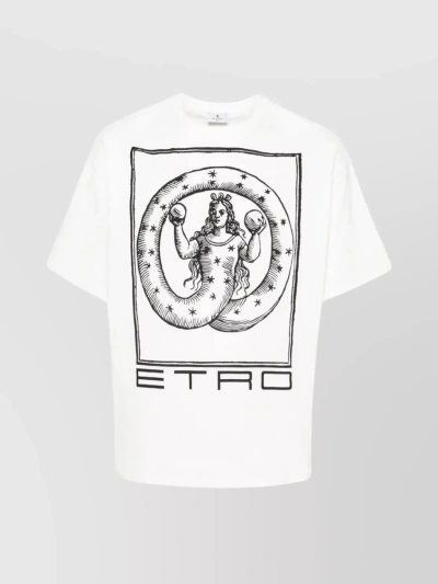 Etro Logo Cotton T-shirt In Bianco