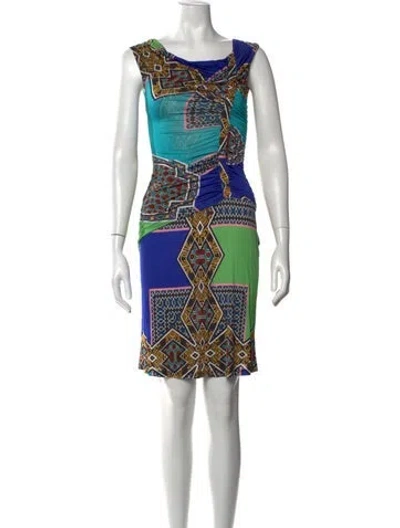 Pre-owned Etro Graphic Print Knee-length Dress In Blue