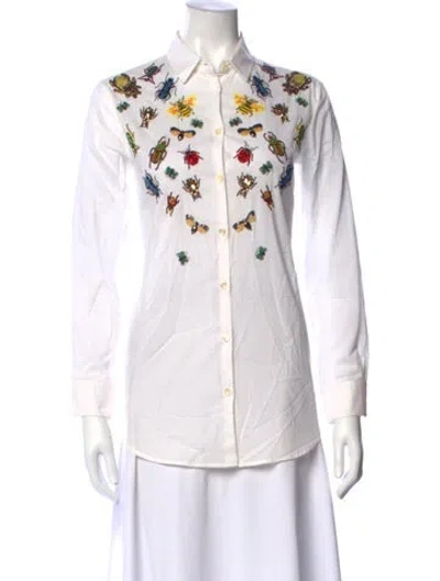 Pre-owned Etro Graphic Print Long Sleeve Button-up Top In White