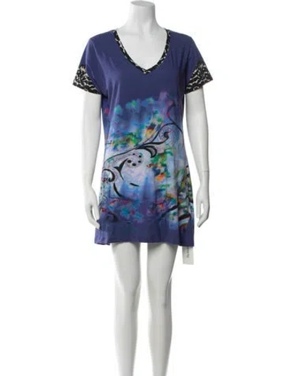 Pre-owned Etro Graphic Print Mini Dress In Purple