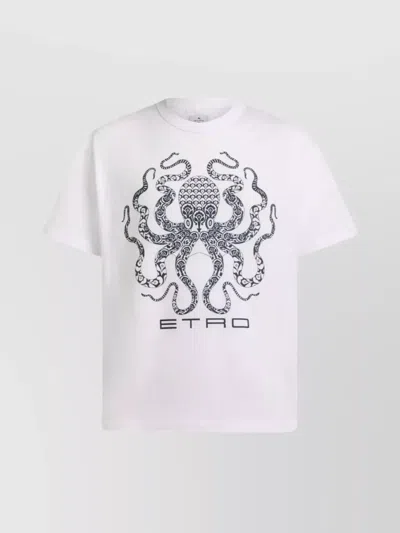 Etro Graphic Print Round Neckline Short Sleeve T-shirt In White