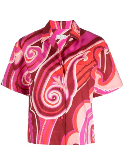 Etro Graphic-print Short-sleeve Shirt In Rosa