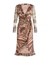 Etro Printed Ruched Midi Dress In Silk In Nude