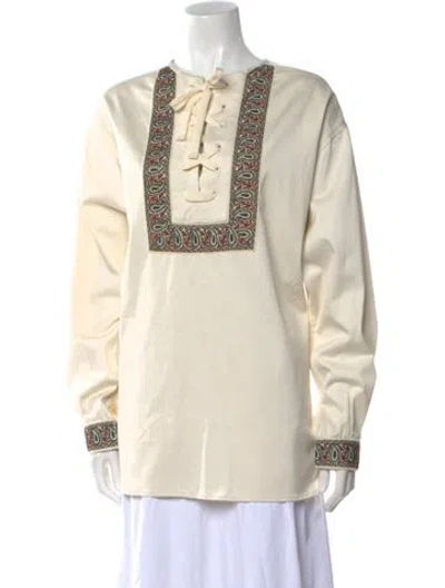 Pre-owned Etro Graphic Print Tie Neck Tunic W/ Tags In Neutral