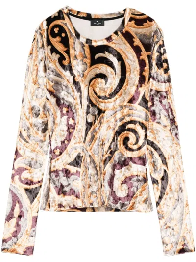 Etro Graphic-print Top In Gold