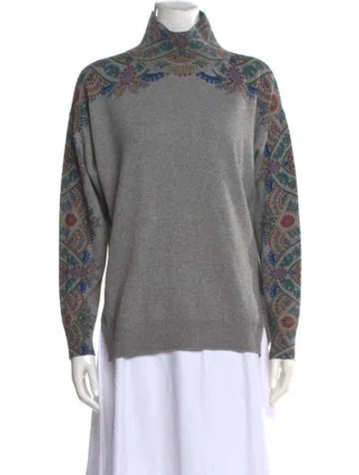 Pre-owned Etro Graphic Print Turtleneck Sweater In Gray