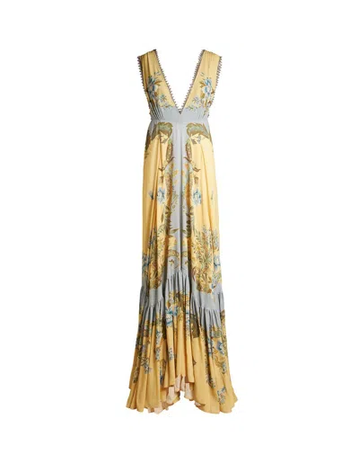 Etro , Crepe De Chine Dress With Print, Woman, Yellow, Size 46
