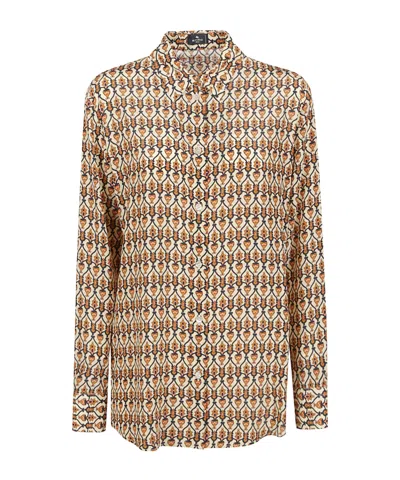 Etro Graphic Printed Curved Hem Shirt In Brown