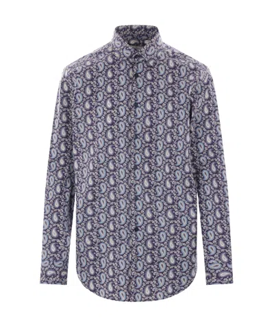 Etro Graphic-printed Curved Hem Shirt In Gray
