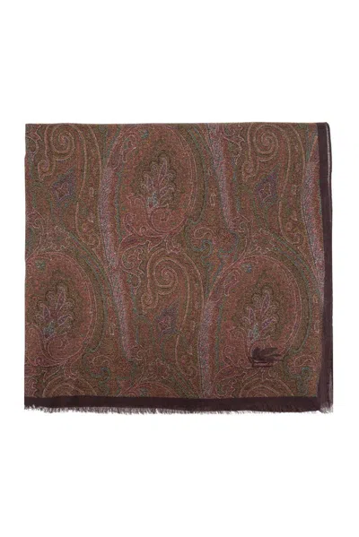 Etro Graphic Printed Frayed In Brown