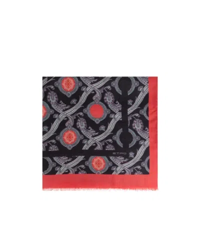 Etro Graphic Printed Frayed-edge Scarf In Black