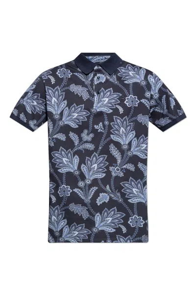 Etro Graphic Printed Short Sleeved Polo Shirt In Blue