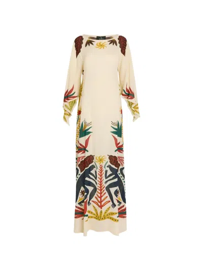 Etro Graphic-print Cape-sleeve Maxi Dress In Neutral