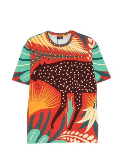 Etro Graphic-print Short-sleeves T-shirt In Red
