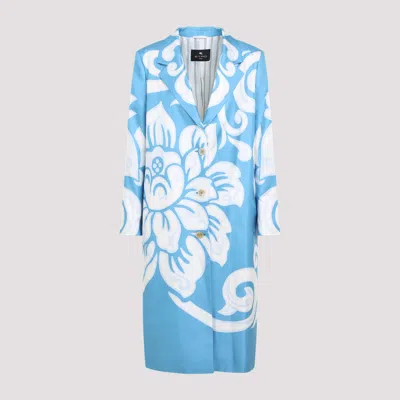 Etro Graphic-print Silk Coat In Blue