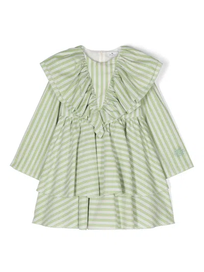 Etro Kids' Striped Cotton Dress In Green