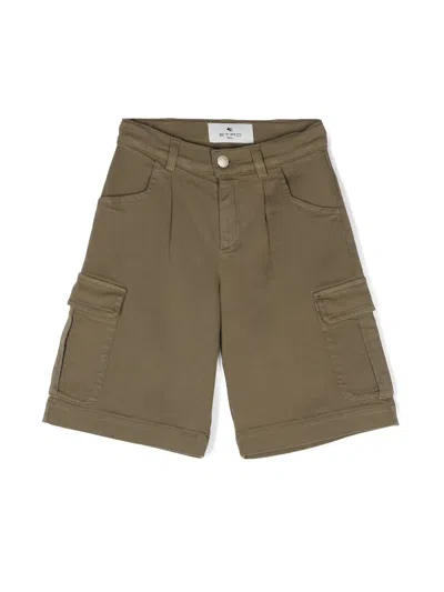 Etro Kids' Pegaso-embroidered Twill Cargo Shorts In 绿色