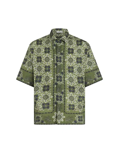 ETRO GREEN BOWLING SHIRT WITH MEDALLION PRINT