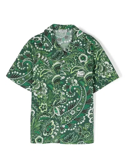 Etro Kids' Pegaso-embroidered Botanical-print Shirt In Green