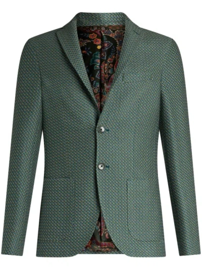 Etro Single-breasted Cotton Blazer In Green