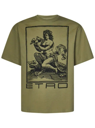 Etro Green Cotton Jersey T-shirt In Gold