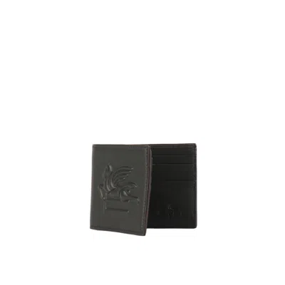 Etro Green Embossed Logo Wallet In Black